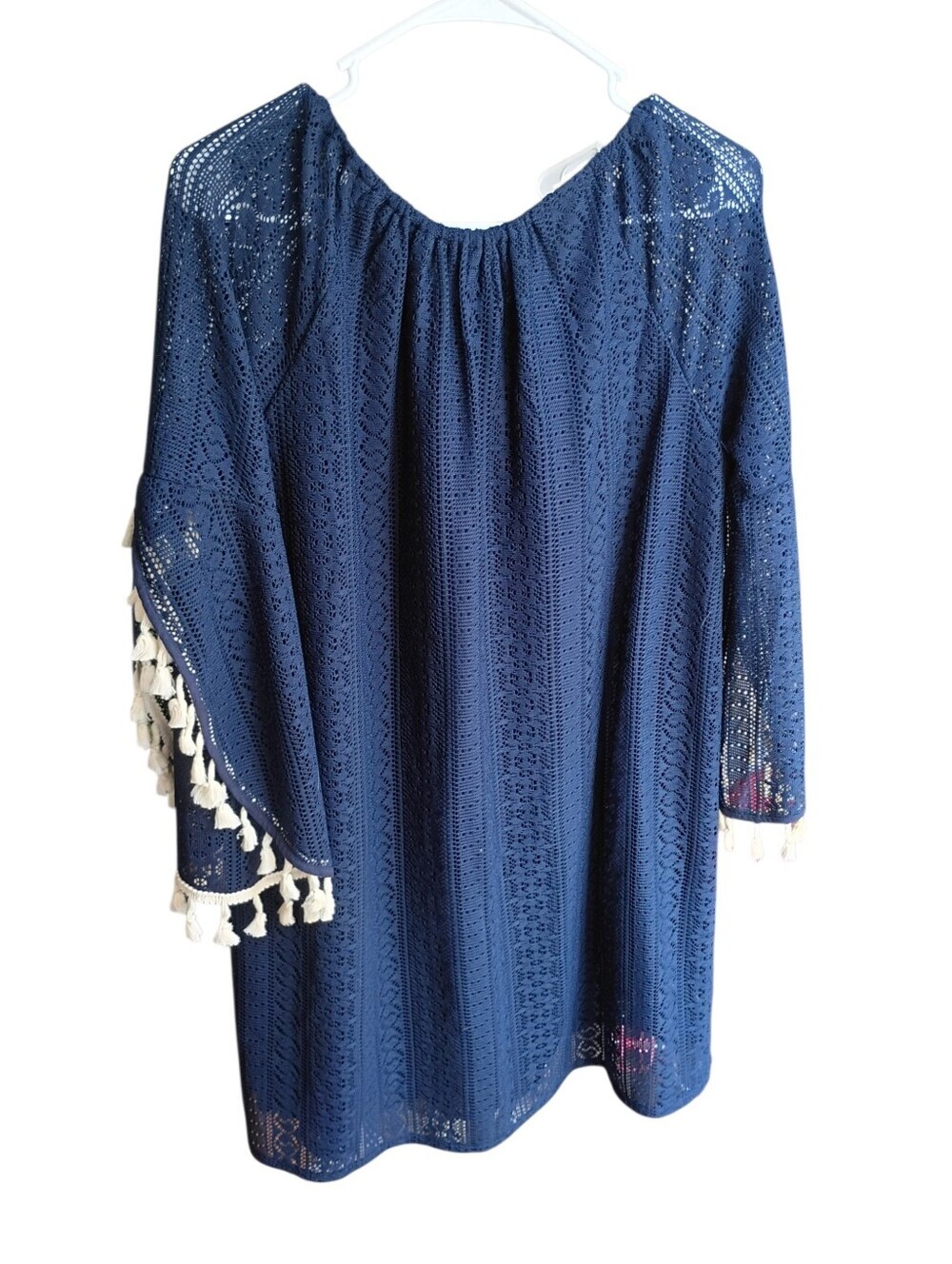Indigo Soul Navy Blue Crochet Tassel Dress Size Medium NWT